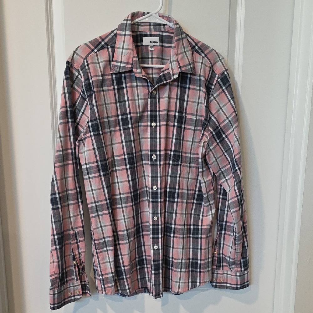 Sonoma Pink and Black Plaid Button-Down Shirt